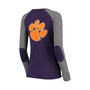 Women's Purple and Gray Clemson Tigers Preppy Elbow Patch 2-Hit Arch and Logo Long Sleeve T-shirt