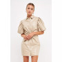 Women's PU Leather Button Closure Mini Dress