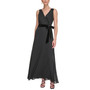 Women's Faux-Wrap Belted Sleeveless Gown