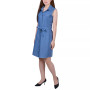 Petite Sleeveless Belted Denim Dress