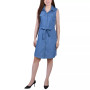 Petite Sleeveless Belted Denim Dress