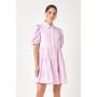 Women's Striped Collared Puff Sleeve Dress