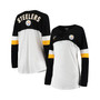 Women's White, Black Pittsburgh Steelers Athletic Varsity Lace-Up V-Neck Long Sleeve T-shirt
