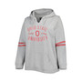 Women's Heather Gray, Scarlet Ohio State Buckeyes Plus Size Distressed Sleeve Stripe Pullover Hoodie