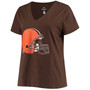 Women's Nick Chubb Brown Cleveland Browns Name and Number V-Neck T-shirt