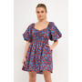 Women's Bright Floral Ruched Poplin Mini Dress