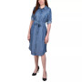 Petite 3/4 Roll Tab Sleeve Denim Dress