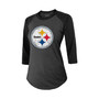 Women's Threads Najee Harris Black Pittsburgh Steelers Player Name and Number Raglan Tri-Blend 3/4-Sleeve T-shirt