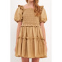 Women's Poplin Smocked Ruffled Puff Sleeve Mini