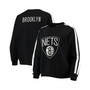 Women's Black Brooklyn Nets Perforated Logo Pullover Sweatshirt