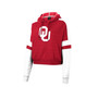 Women's Crimson Oklahoma Sooners Throwback Stripe Arch Logo Cropped Pullover Hoodie