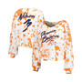 Women's Threads Russell Wilson White, Orange Denver Broncos Off-Shoulder Tie-Dye Name and Number Cropped Long Sleeve V-Neck T-shirt
