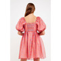 Women's Checker Puff Mini Dress