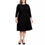 Plus Size 3/4-Sleeve Tab-Waist Fit & Flare Dress