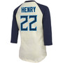 Women's Derrick Henry Cream, Navy Tennessee Titans Player Raglan Name Number 3/4 Sleeve T-shirt