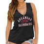 Women's Black Arkansas Razorbacks Relaxed Henley V-Neck Tri-Blend Tank Top
