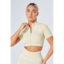 Women's Recycled Colour Block Zip-up Crop Top - Stone