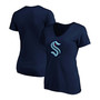 Plus Size Navy Seattle Kraken Primary Logo V-Neck T-shirt