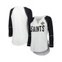 Women's White, Black New Orleans Saints Rebel Raglan Three-Quarter Sleeve Lace-Up V-Neck T-shirt