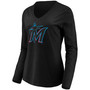 Women's Black Miami Marlins Official Logo Long Sleeve V-Neck T-shirt