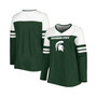 Women's Green Michigan State Spartans Plus Size Long Sleeve Stripe V-Neck T-shirt