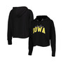 Women's Black Iowa Hawkeyes Core University Cropped French Terry Pullover Hoodie