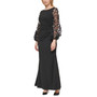 Petite Boat-Neck Balloon-Sleeve Scuba Crepe Gown