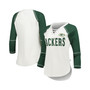 Women's White, Green Green Bay Packers Rebel Raglan Three-Quarter Sleeve Lace-Up V-Neck T-shirt