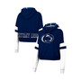 Women's Heather Navy Penn State Nittany Lions Throwback Stripe Arch Logo Cropped Pullover Hoodie