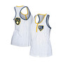 Women's White Milwaukee Brewers Pinstripe Henley Racerback Tank Top