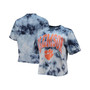 Women's '47 White and Navy Clemson Tigers Vintage-Like Tubular Tie-Dye Crop T-shirt