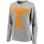Women's Heathered Gray Tennessee Volunteers Big Team Logo Knobi Fleece Tri-Blend Crew Neck Sweatshirt