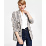 Women's Mini-Check-Print Faux-Double-Breasted Jacket, Created for Macy's