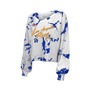 Women's Threads Matthew Stafford Royal, White Los Angeles Rams Super Bowl LVI Champions Off-Shoulder Tie-Dye Name Number Long Sleeve V-Neck T-shirt
