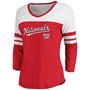 Women's Heathered Red, White Washington Nationals Official Wordmark 3/4 Sleeve V-Neck Tri-Blend T-shirt