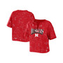Women's Scarlet Nebraska Huskers Bleach Wash Splatter Cropped Notch Neck T-shirt