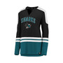 Women's Branded Black and Teal San Jose Sharks Iconic Slapshot Long Sleeve Notch Neck T-shirt