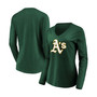 Women's Green Oakland Athletics Official Logo Long Sleeve V-Neck T-shirt