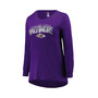 Women's Branded Purple Baltimore Ravens Plus Size Measure Distance Scoop Neck Long Sleeve T-shirt