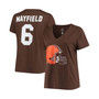 Women's Plus Size Baker Mayfield Brown Cleveland Browns Name Number V-Neck T-shirt