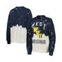 Women's Navy West Virginia Mountaineers Twice As Nice Faded Dip-Dye Pullover Sweatshirt