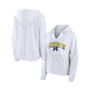 Women's Branded  White Michigan Wolverines Striped Notch Neck Pullover Hoodie