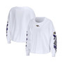 Women's White Baltimore Ravens Celebration Cropped Long Sleeve T-shirt