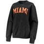 Women's Black Miami Hurricanes Comfy Cord Vintage-Like Wash Basic Arch Pullover Sweatshirt