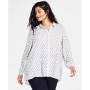Plus Size Printed Tiered Long-Sleeve Blouse, Created for Macy's