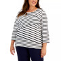 Plus Size 3/4-Sleeve Striped Top, Created for Macy's