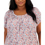 Plus Size Printed Pleat-Neck Top, Created for Macy's