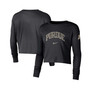 Women's Black Purdue Boilermakers 2-Hit Cropped Long Sleeve Logo T-shirt