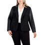 Plus Size Mixed-Media Faux-Leather Single-Button Ponté Blazer, Created for Macy's