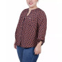 Plus Size 3/4 Sleeve Roll Tab Y Neck Blouse